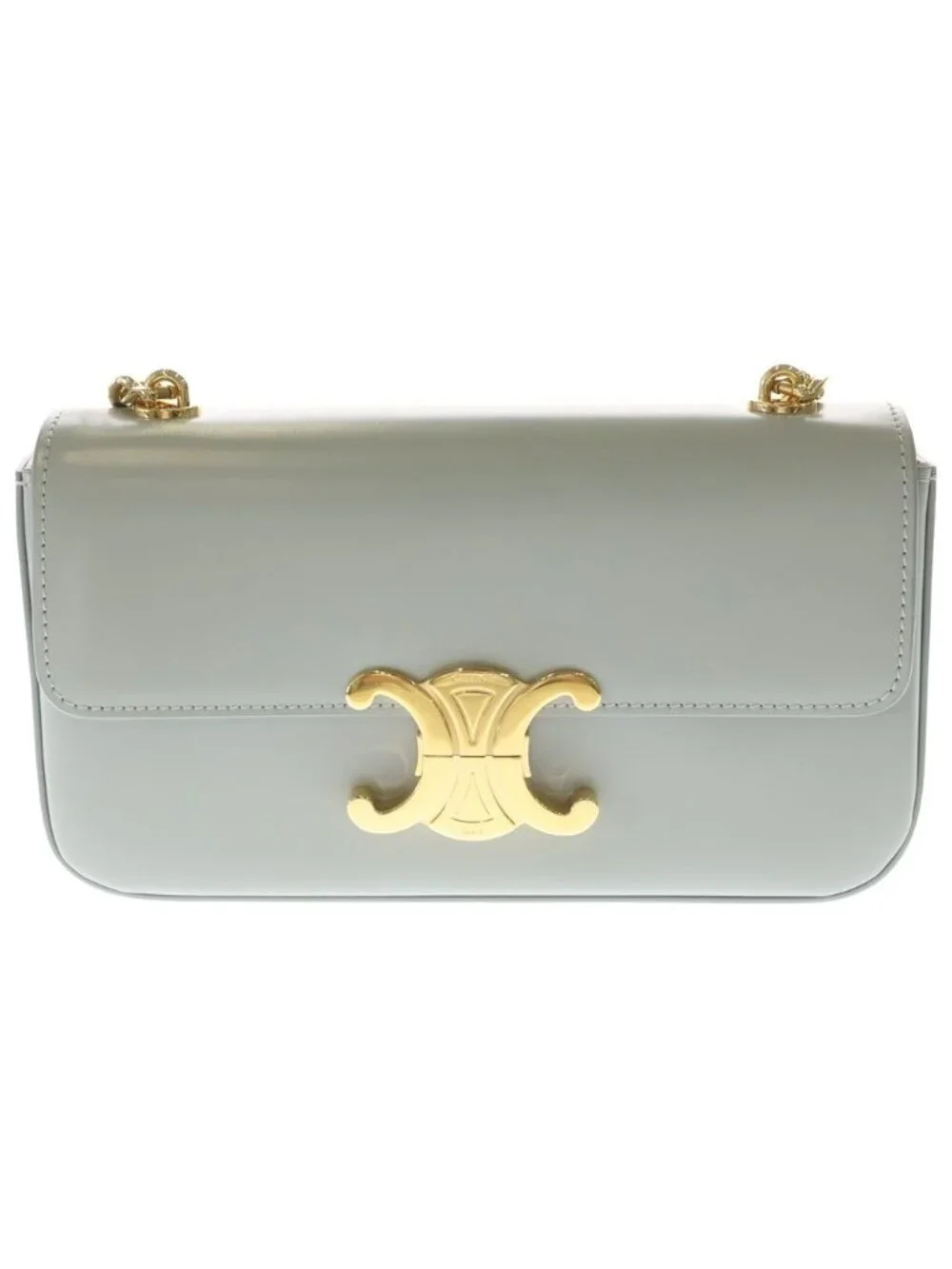 Celine Claude Triomphe Leather Chain Shoulder Bag Gray